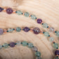 Mala con cristalli naturali di Fluorite, Pietra Guru in Ametista lavanda, Rame
