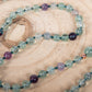 Mala con cristalli naturali di Fluorite, Pietra Guru in Ametista lavanda, Rame