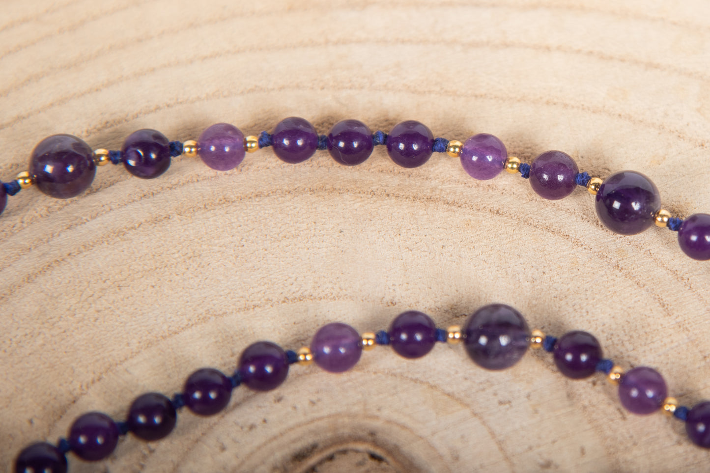 Mala di Ametista, Pietra guru in Ametista lavanda, Argento dorato 925, Placcato Oro 14 kt