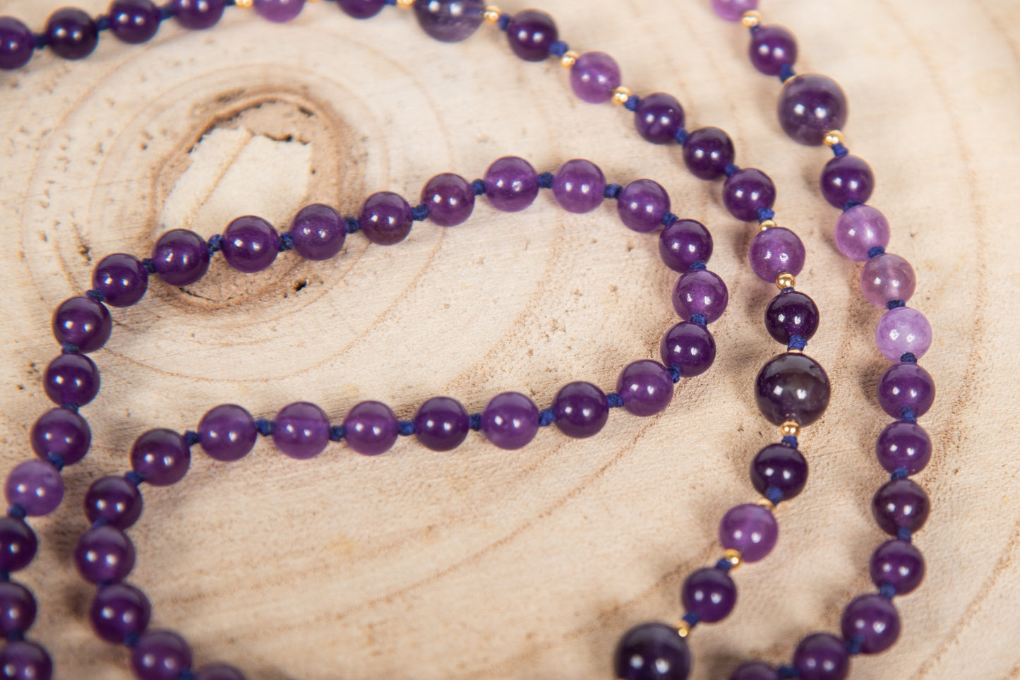 Mala di Ametista, Pietra guru in Ametista lavanda, Argento dorato 925, Placcato Oro 14 kt