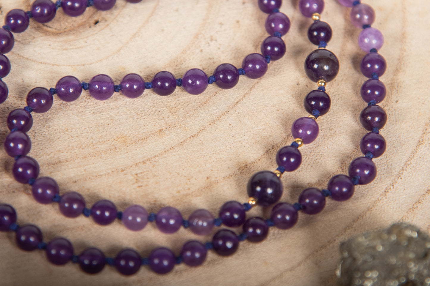 Mala di Ametista, Pietra guru in Ametista lavanda, Argento dorato 925, Placcato Oro 14 kt