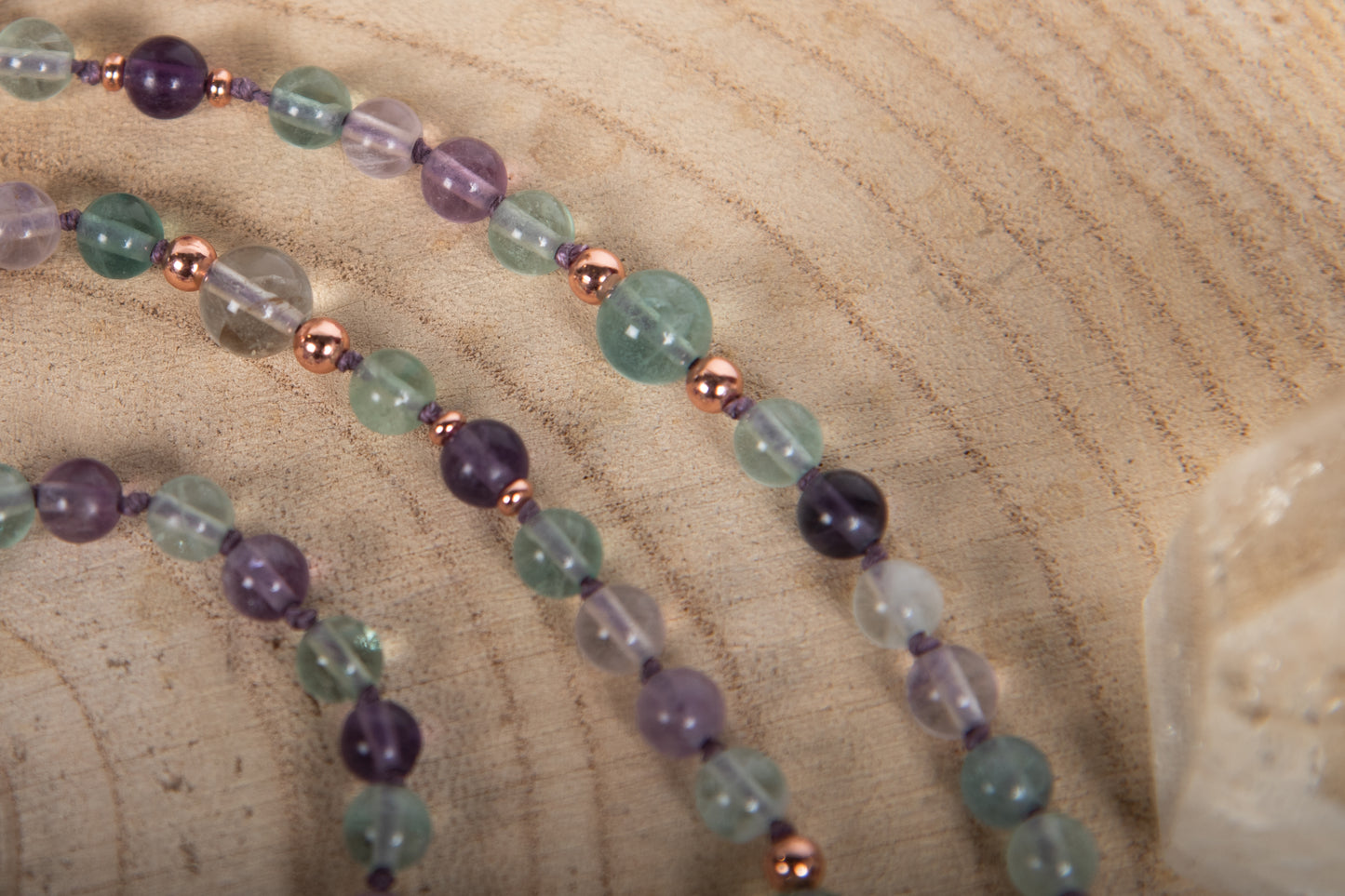 Mala 108 da meditazione in Fluorite, Pietra Guru Fluorite, Rame