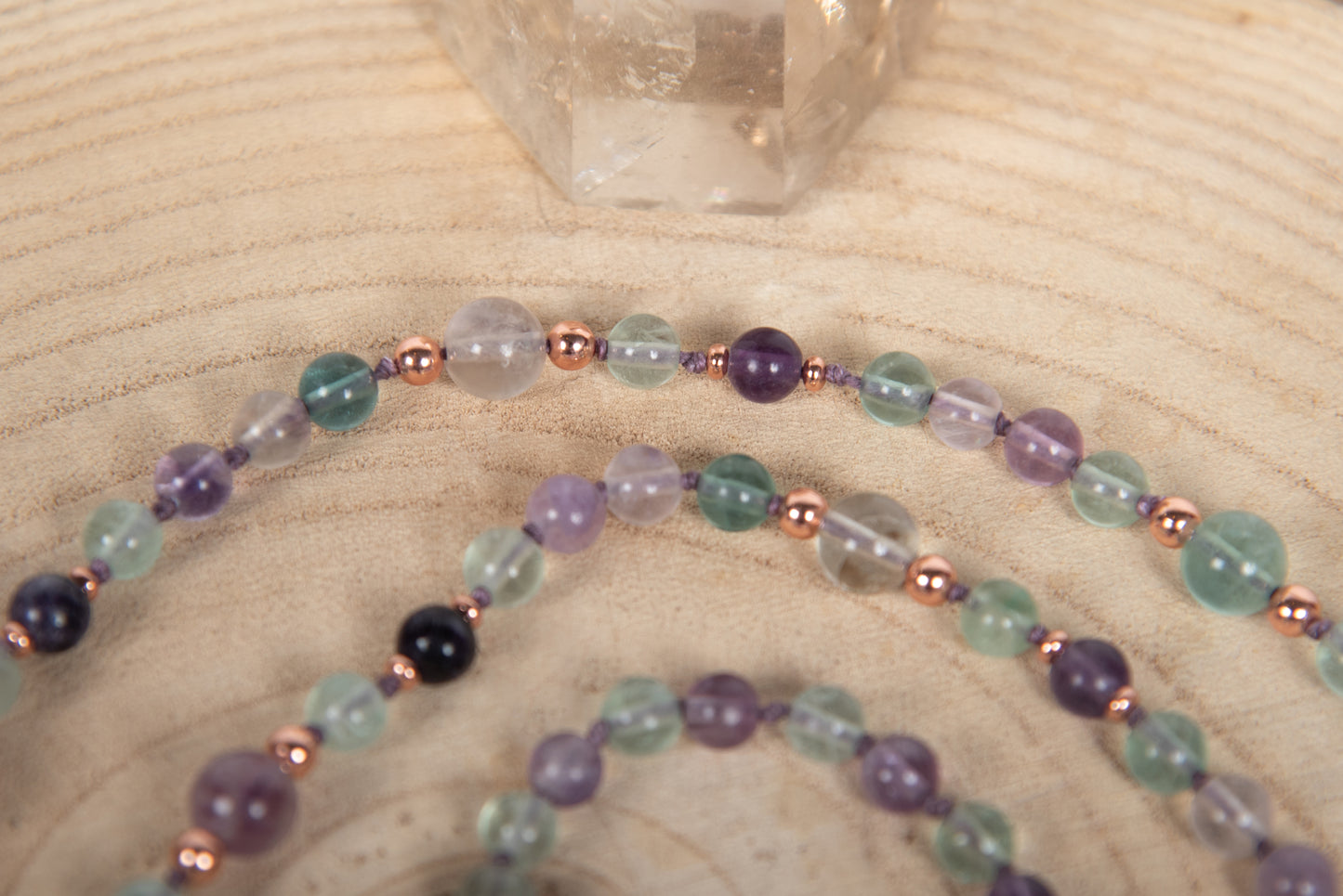 Mala 108 da meditazione in Fluorite, Pietra Guru Fluorite, Rame