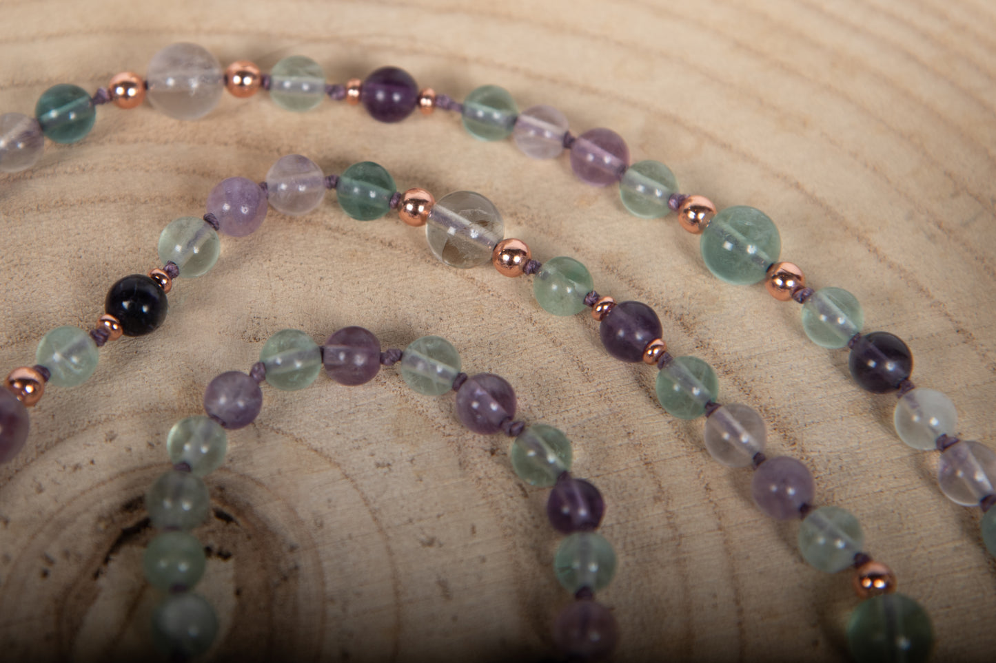 Mala 108 da meditazione in Fluorite, Pietra Guru Fluorite, Rame