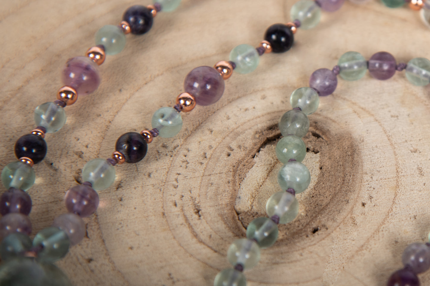 Mala 108 da meditazione in Fluorite, Pietra Guru Fluorite, Rame