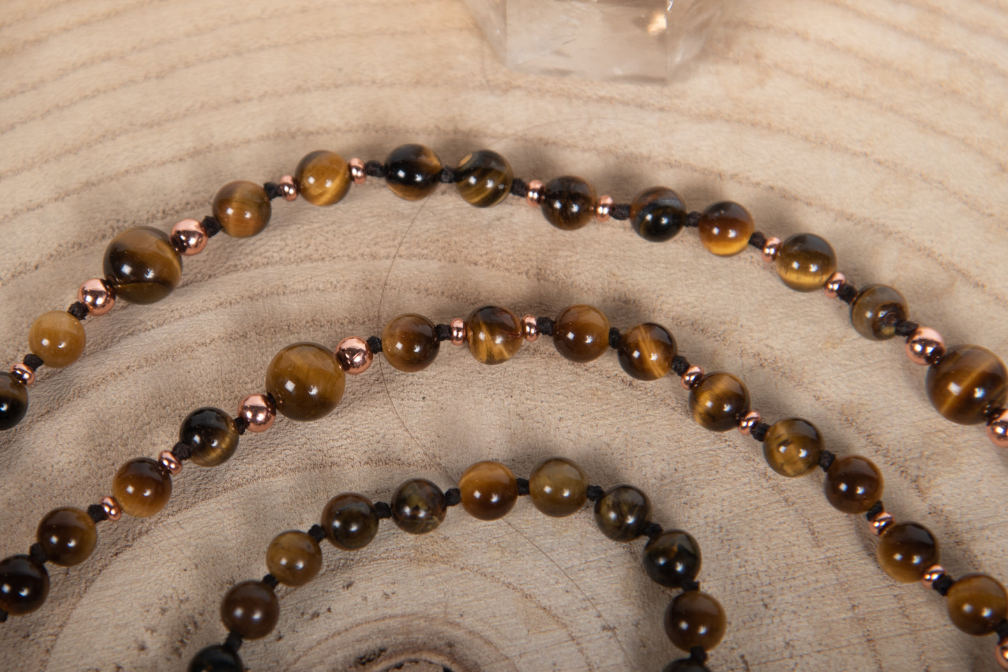 Mala con pietre dure naturali di Occhio di tigre, Pietra guru Bronzite, Rame