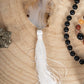 Mala con pietre dure di Shungite e Pietre 7 Chakra, Pietra Guru Agata Muschiata bianca del Montana, Rame
