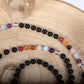 Mala con pietre dure di Shungite e Pietre 7 Chakra, Pietra Guru Agata Muschiata bianca del Montana, Rame
