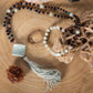 Mala con 108 perle di Occhio di bue, Amazzonite, Lapislazzuli, Apatite, Perla Guru Amazzonite