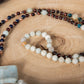 Mala con 108 perle di Occhio di bue, Amazzonite, Lapislazzuli, Apatite, Perla Guru Amazzonite