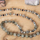 Mala con 108 perle di Pietra di luna arcobaleno Labradorite, Shungite, Diaspro zebrato, Perla Guru Diaspro rosso