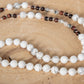 Mala con 108 perle di Howlite, Agata bianca, Diaspro zebrato, Occhio di bue, Perla Guru rame