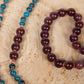 Mala collana con 108 perle di Granato almandino, Apatite, Pietra Guru Apatite, Rame