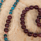 Mala collana con 108 perle di Granato almandino, Apatite, Pietra Guru Apatite, Rame