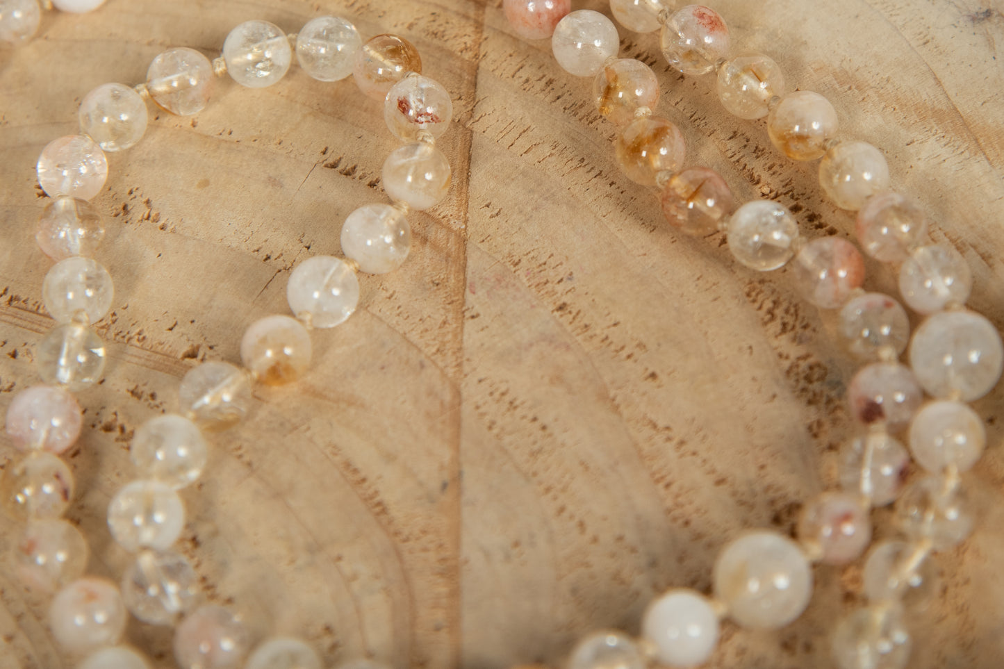 Mala collana 108 perle Quarzo citrino, pietra guru Agata, rame
