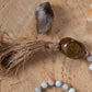 Mala da meditazione in Calcedonio azzurro, Pietra Guru Bronzite, Rame