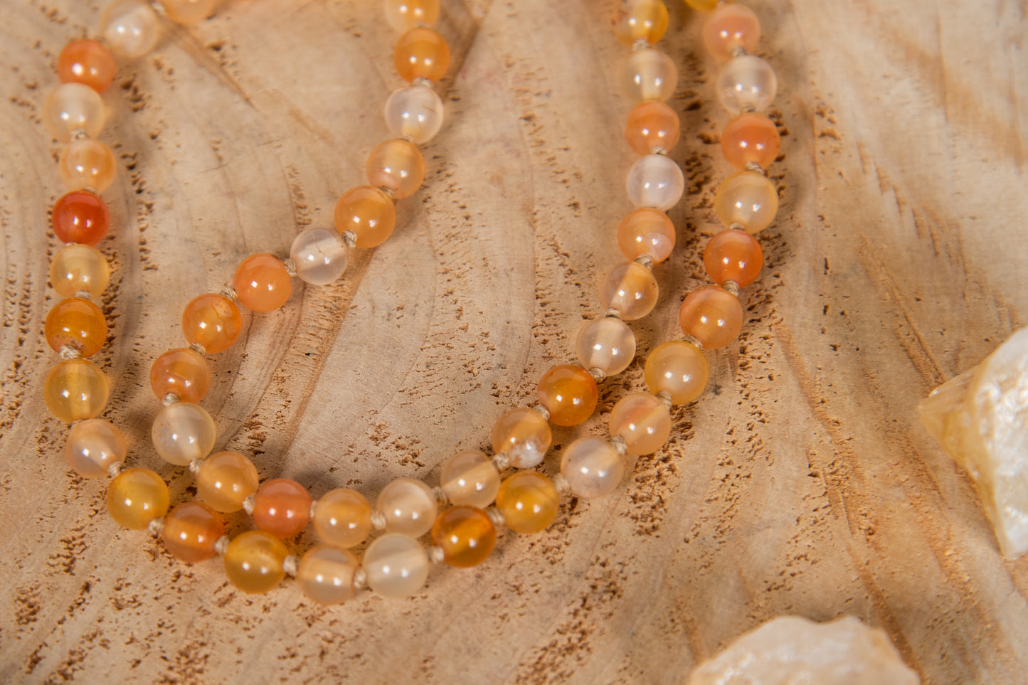 Mala da meditazione in Corniola, Pietra Guru Agata pelle di serpente, Rame