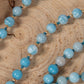 Mala da meditazione in Larimar, Pietra Guru Acquamarina, Argento dorato 925, Placcato Oro 14kt