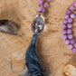 Mala collana 108 perle Kunzite, Pietra Guru Fluorite, Rame