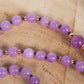 Mala collana 108 perle Kunzite, Pietra Guru Fluorite, Rame