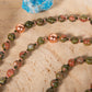 Mala con 108 perle di Unakite, Pietra Guru Diaspro, Rame