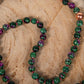 Mala con 108 perle di Zoisite, Pietra Guru Fluorite, Rame