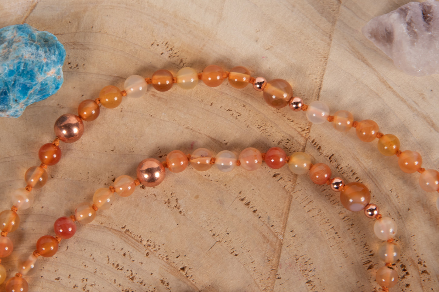 Mala con 108 perle di Corniola, Pietra Guru Buddha Corniola