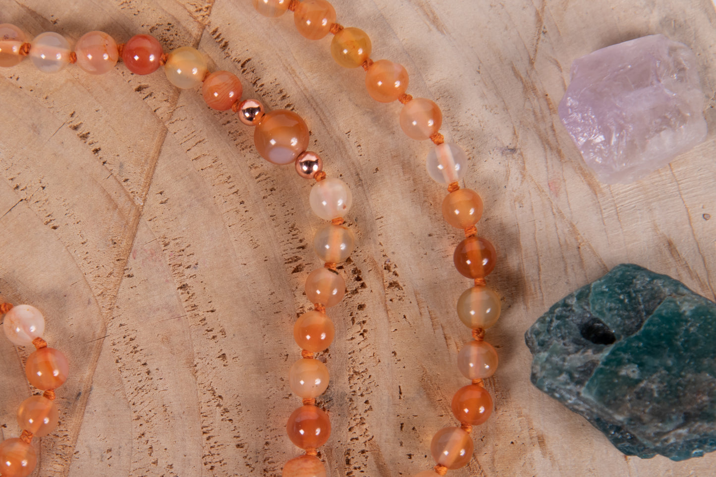 Mala con 108 perle di Corniola, Pietra Guru Buddha Corniola