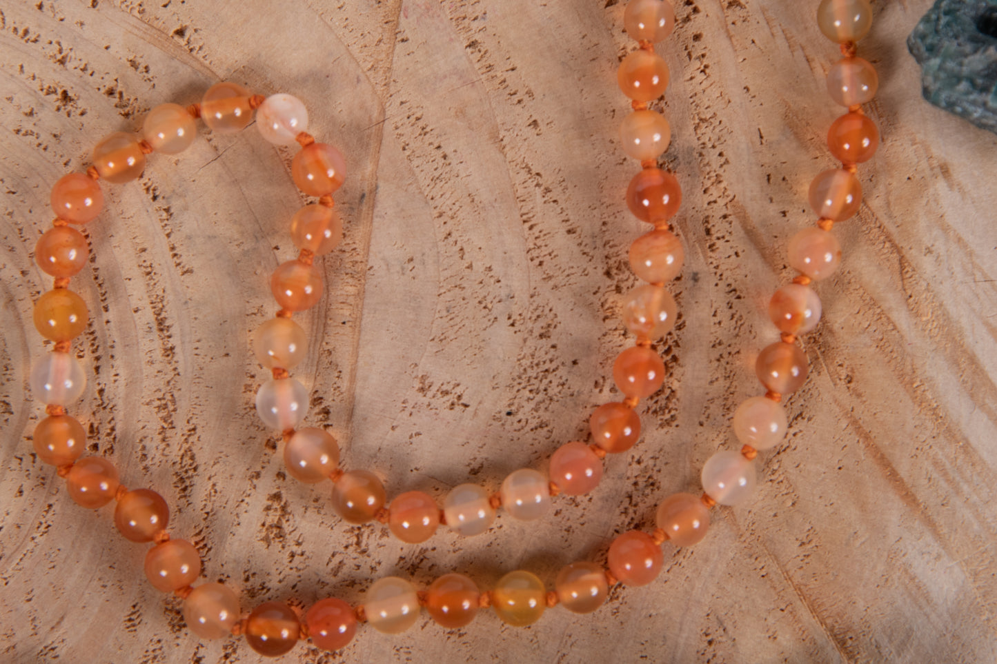 Mala con 108 perle di Corniola, Pietra Guru Buddha Corniola