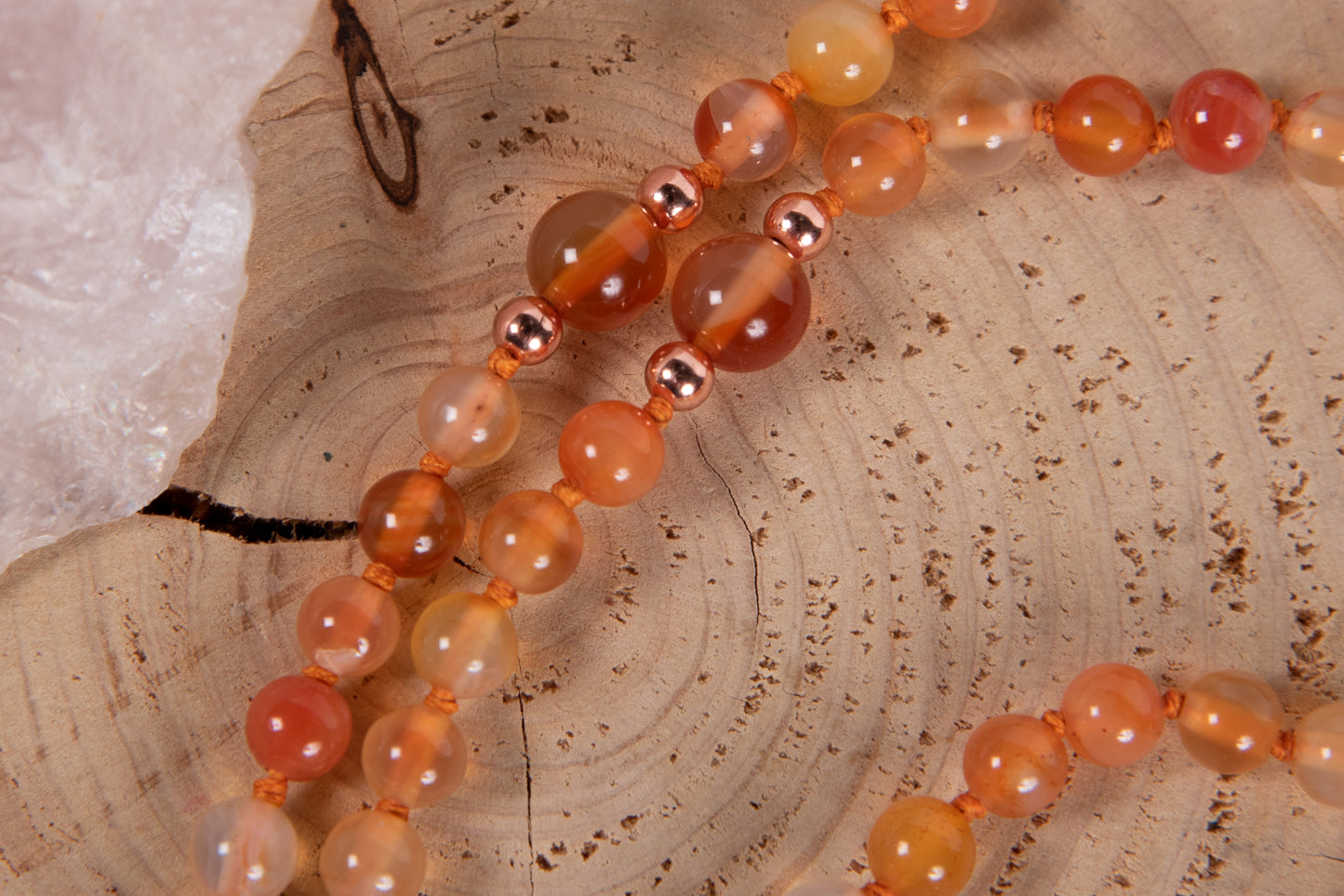 Mala con 108 perle di Corniola, Pietra Guru Buddha Corniola