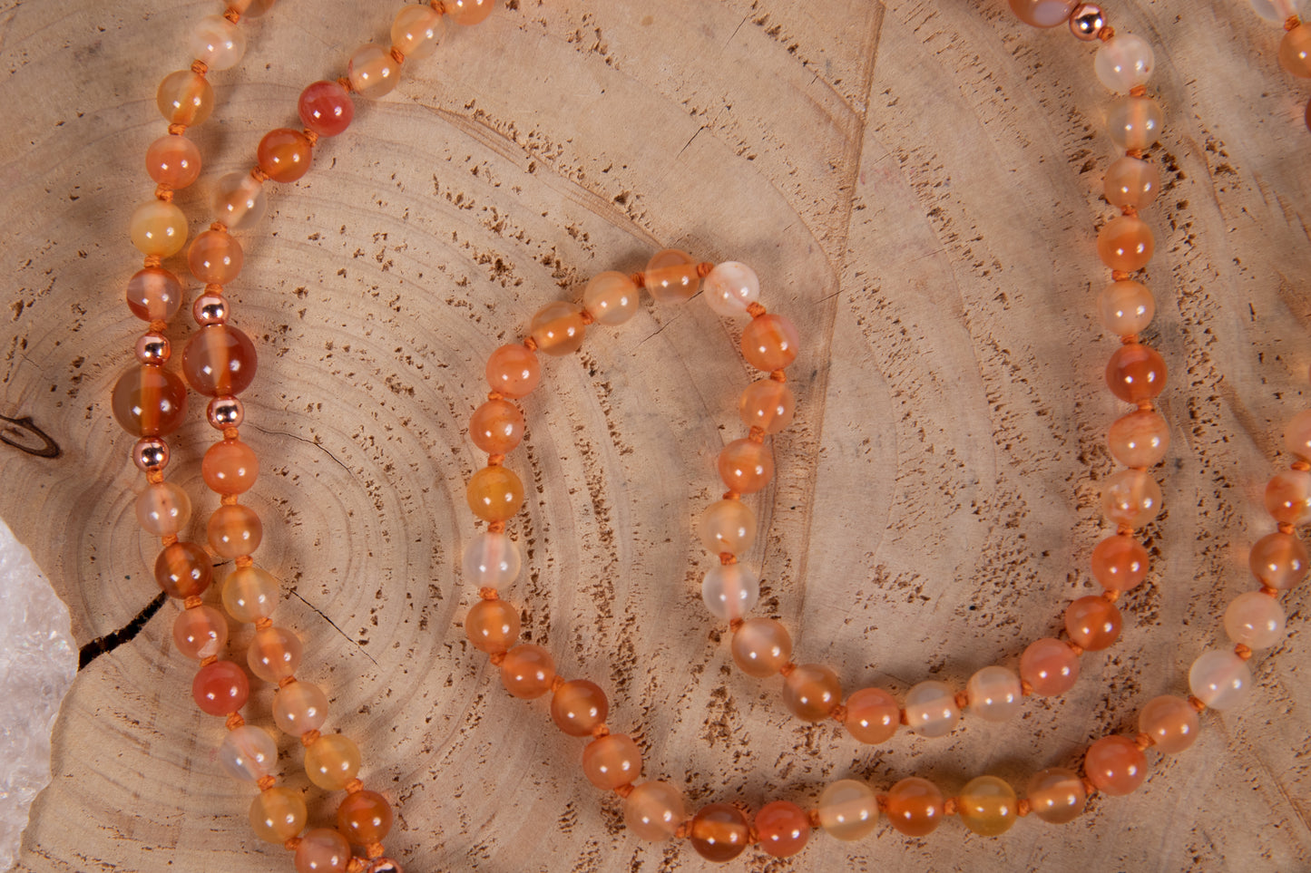 Mala con 108 perle di Corniola, Pietra Guru Buddha Corniola