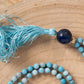 Mala da meditazione di Larimar, Pietra Guru Lapislazzuli, Argento dorato 925, Placcato Oro 14kt