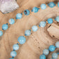 Mala da meditazione di Larimar, Pietra Guru Lapislazzuli, Argento dorato 925, Placcato Oro 14kt