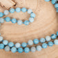 Mala da meditazione di Larimar, Pietra Guru Lapislazzuli, Argento dorato 925, Placcato Oro 14kt