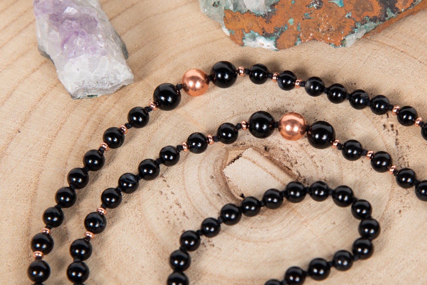 Mala con 108 perle in Onice, Pietra Guru Onice, Rame