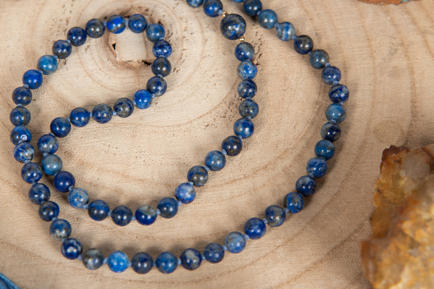 Mala da meditazione in Lapislazzuli, Pietra Guru Acquamarina, Argento dorato 925, Placcato Oro 14kt