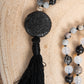 Mala per meditare in Diaspro zebrato, Agata bianca, Pietra Guru Pietra Lavica, Argento 925