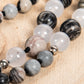 Mala per meditare in Diaspro zebrato, Agata bianca, Pietra Guru Pietra Lavica, Argento 925