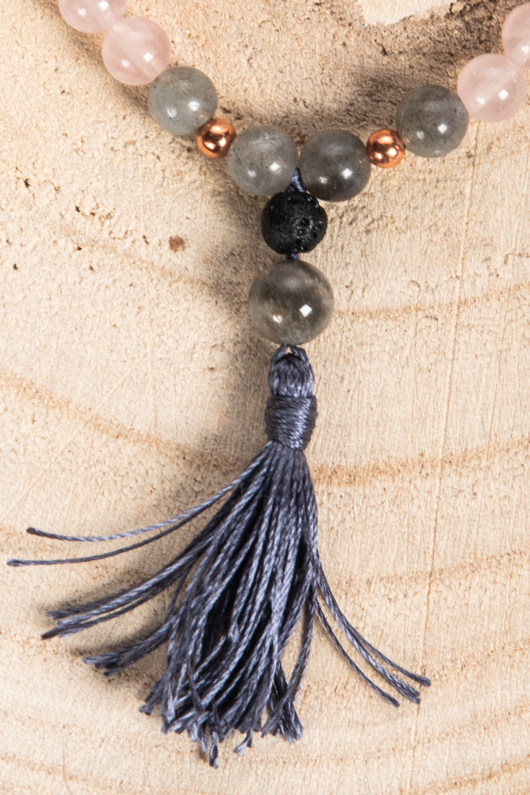 Bracciale Mala Labradorite, Quarzo rosa, Pietra lavica e Rame