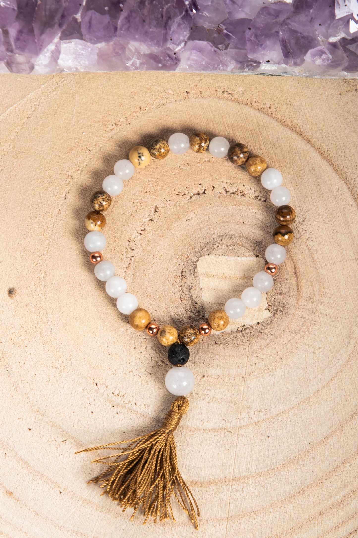 Bracciale Mala Acquamarina, Diaspro paesaggio, Pietra lavica e Rame