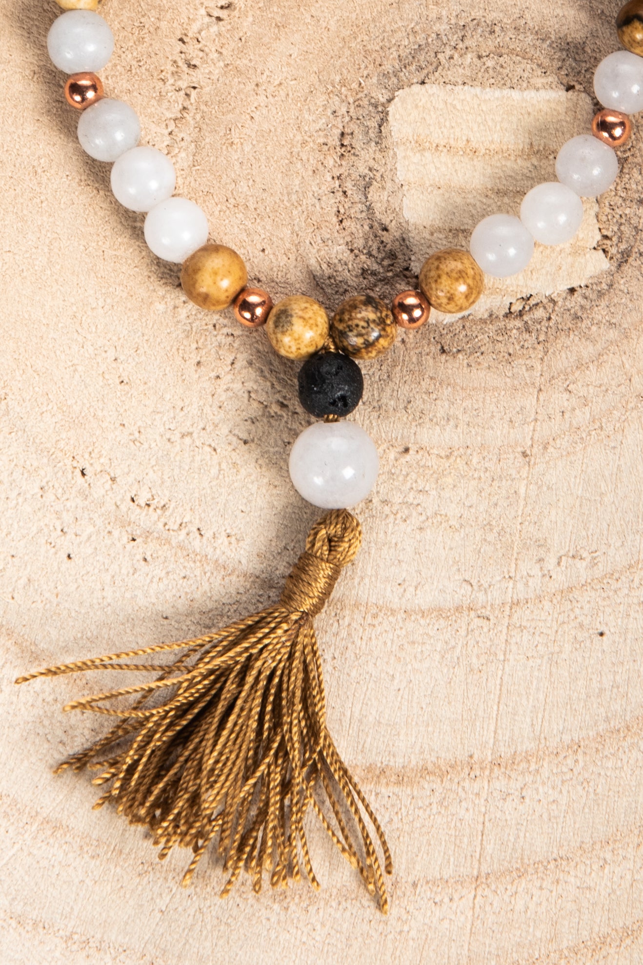 Bracciale Mala Acquamarina, Diaspro paesaggio, Pietra lavica e Rame