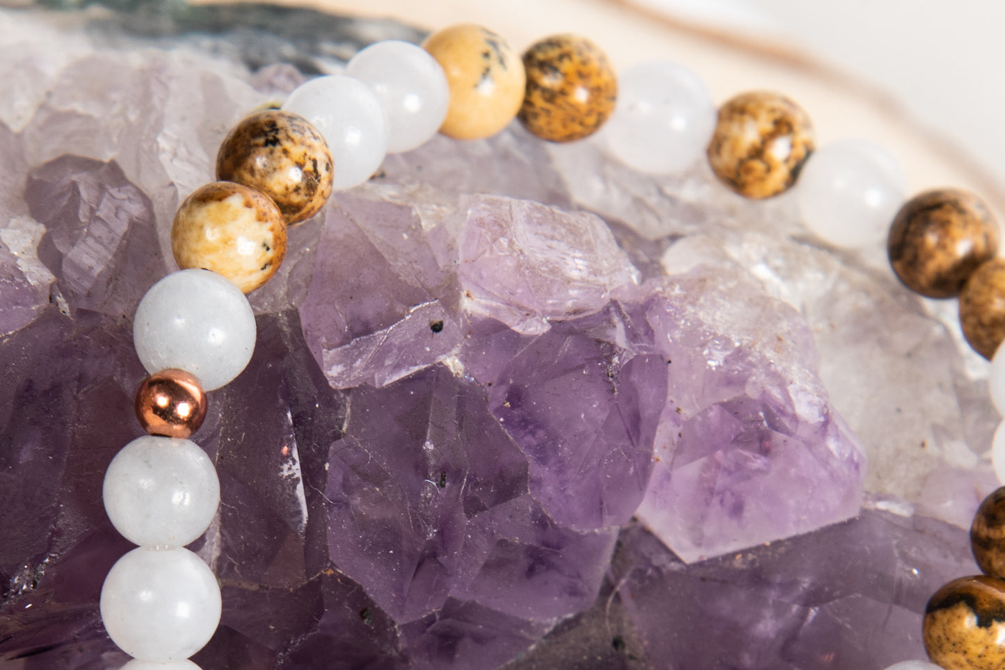 Bracciale Mala Acquamarina, Diaspro paesaggio, Pietra lavica e Rame