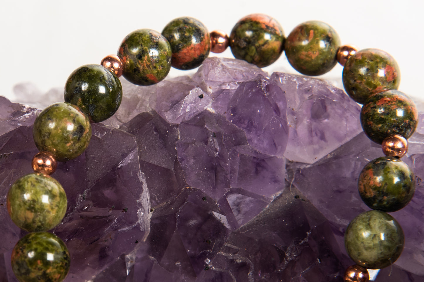 Bracciale Mala Unakite, Onice, Pietra lavica e Rame