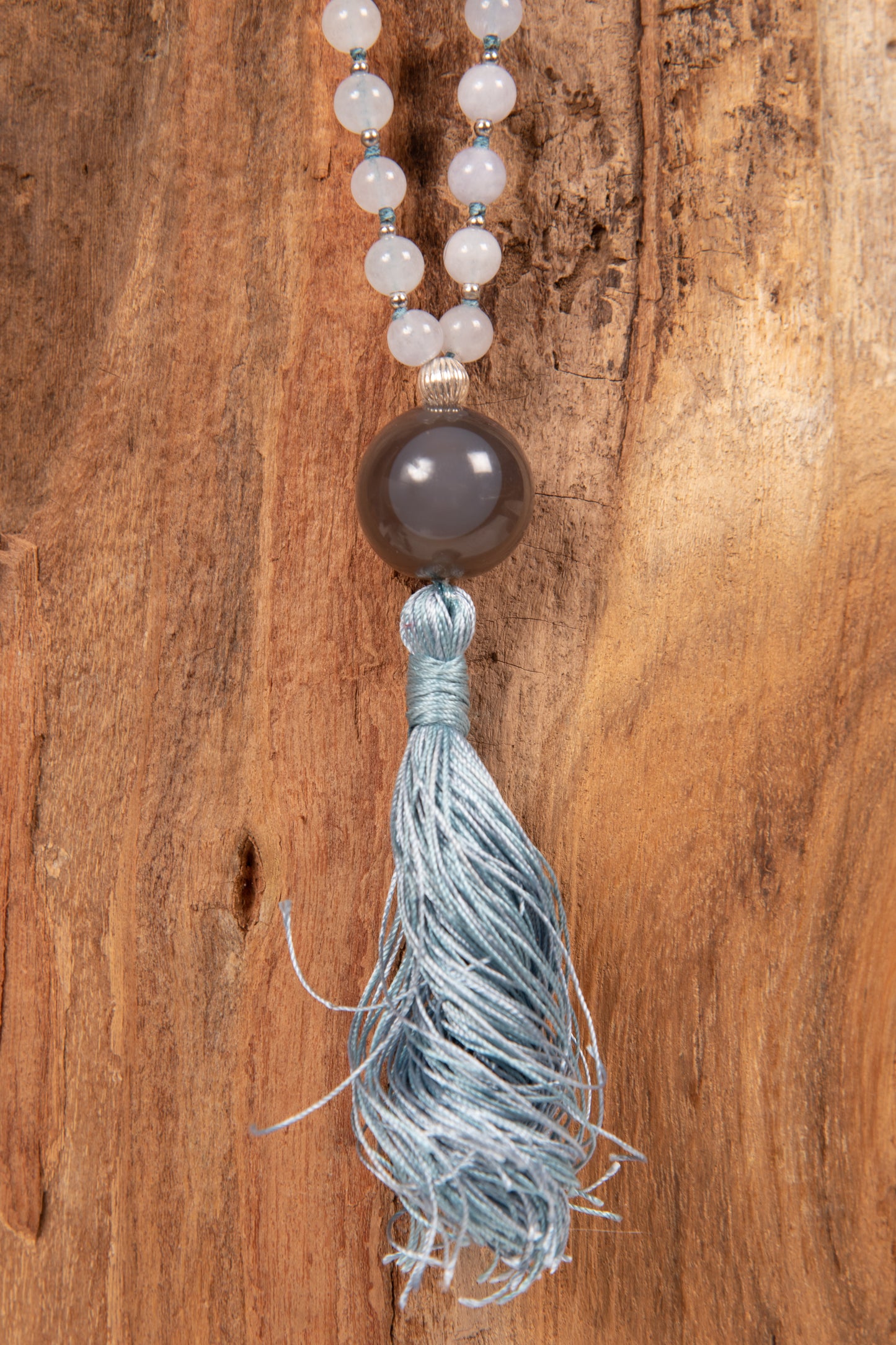 Mala in Acquamarina, Pietra Guru Agata, Argento 925