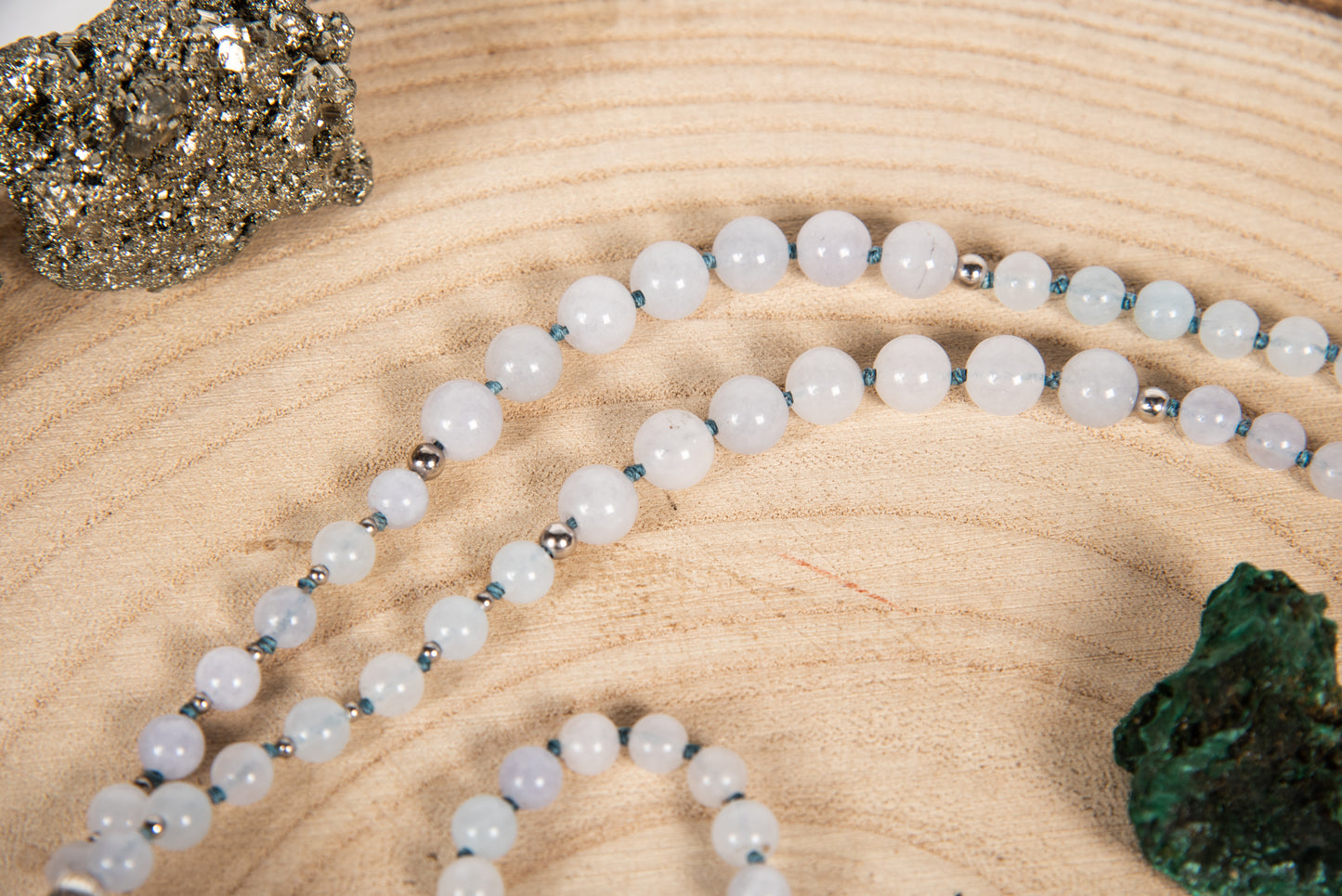 Mala in Acquamarina, Pietra Guru Agata, Argento 925