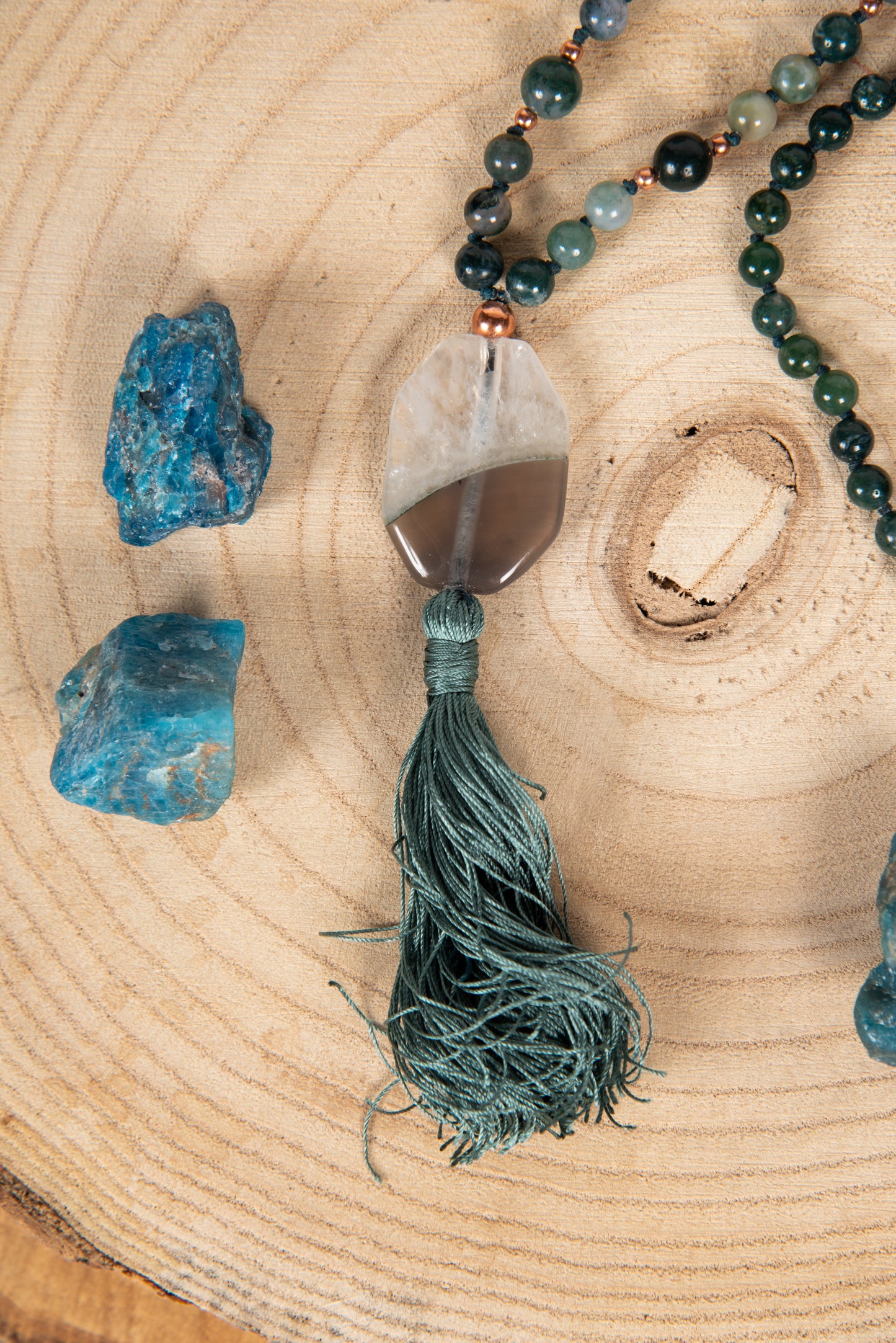 Mala in Agata muschiata, Pietra Guru Agata, Rame