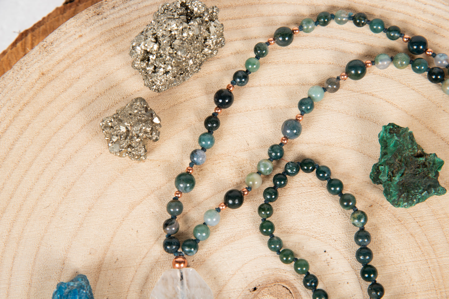 Mala in Agata muschiata, Pietra Guru Agata, Rame