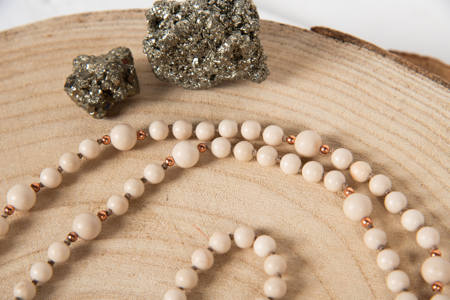 Mala in Diaspro bianco, Pietra Guru Agata, Rame