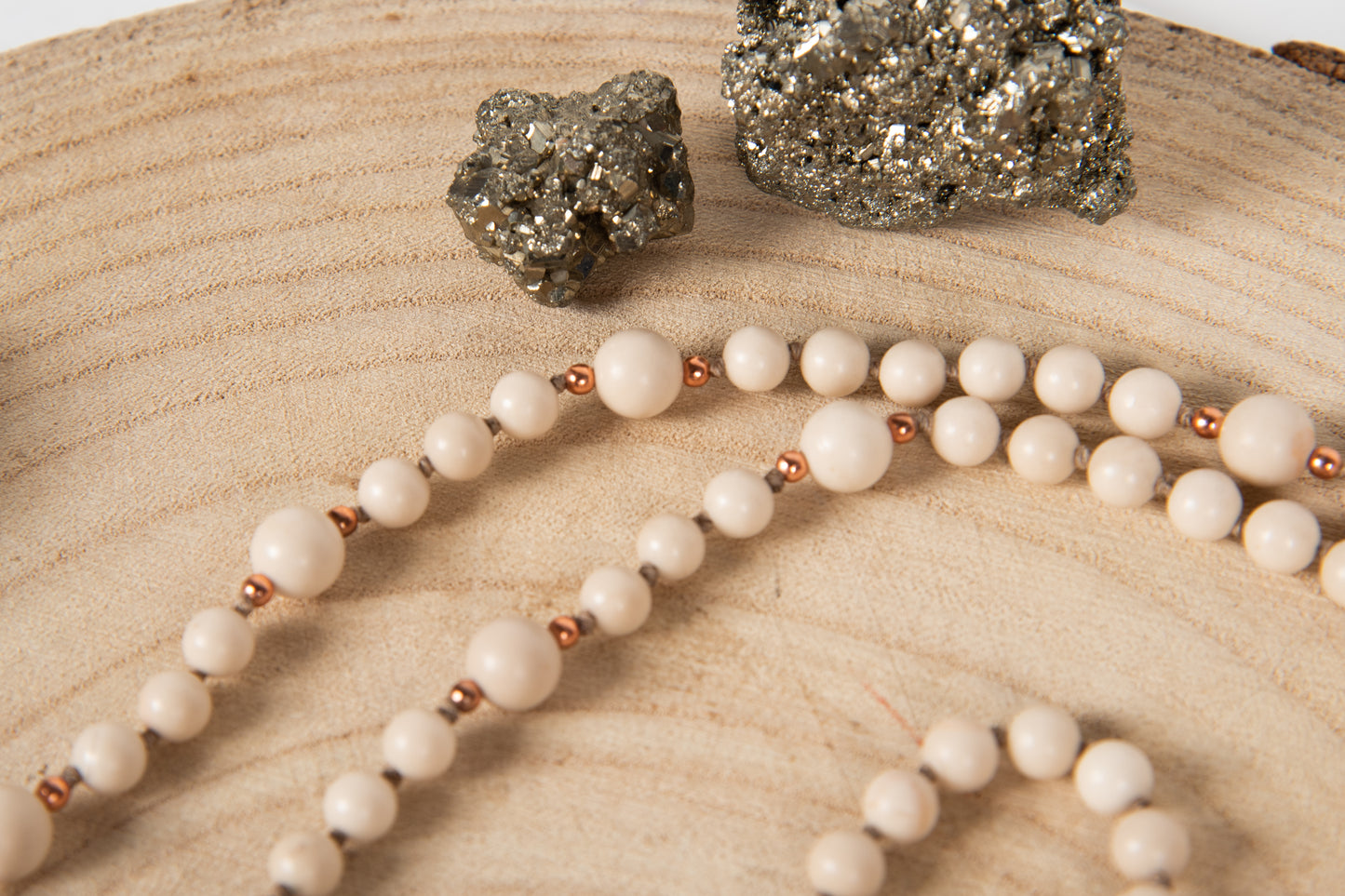 Mala in Diaspro bianco, Pietra Guru Agata, Rame