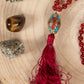 Mala in Agata rossa, Perla Tibetana, argento dorato 925